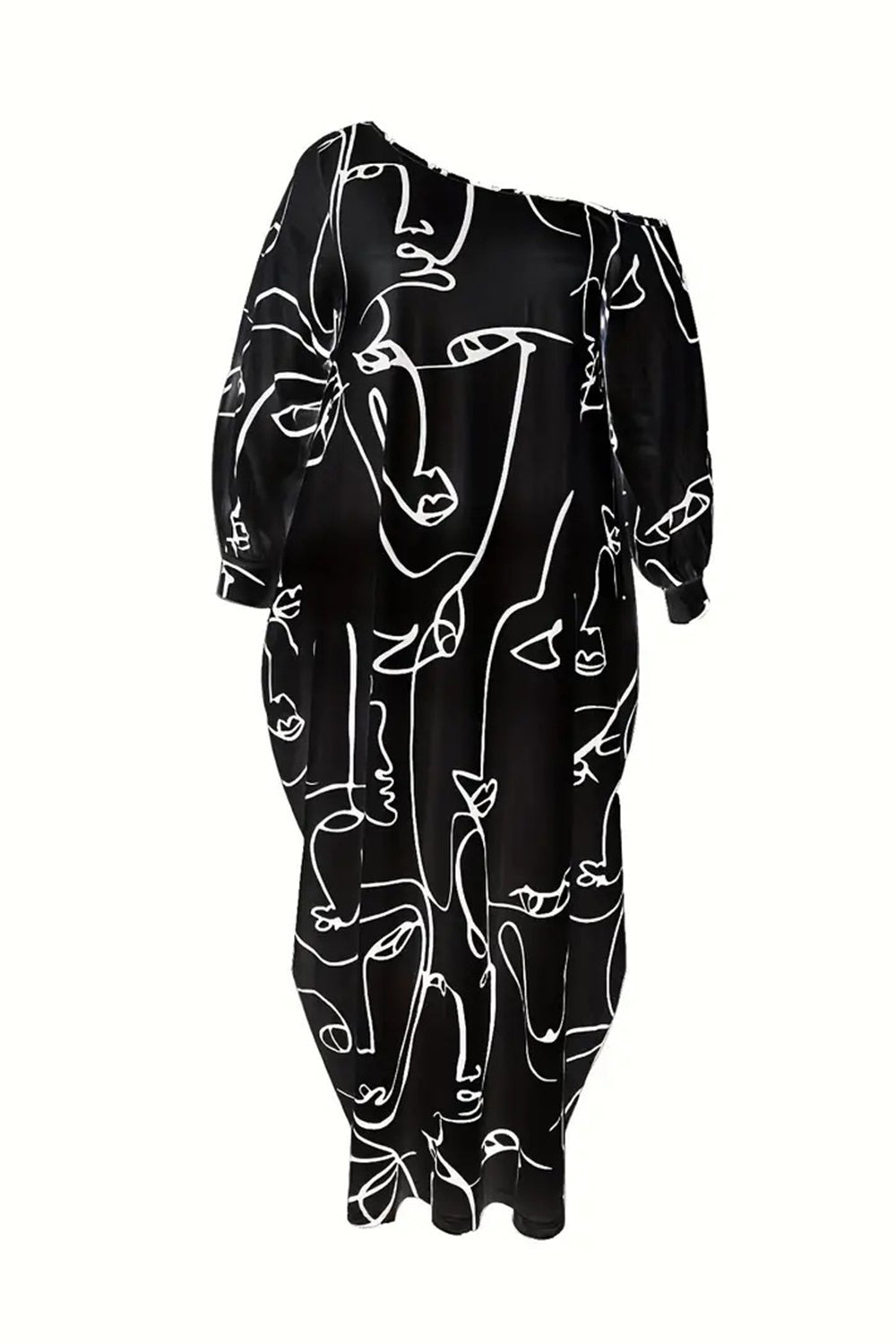 Printed Single Shoulder Lantern Sleeve Maxi Dress