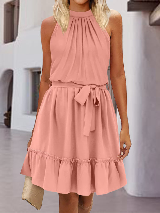 Frill Tied Mock Neck Sleeveless Dress