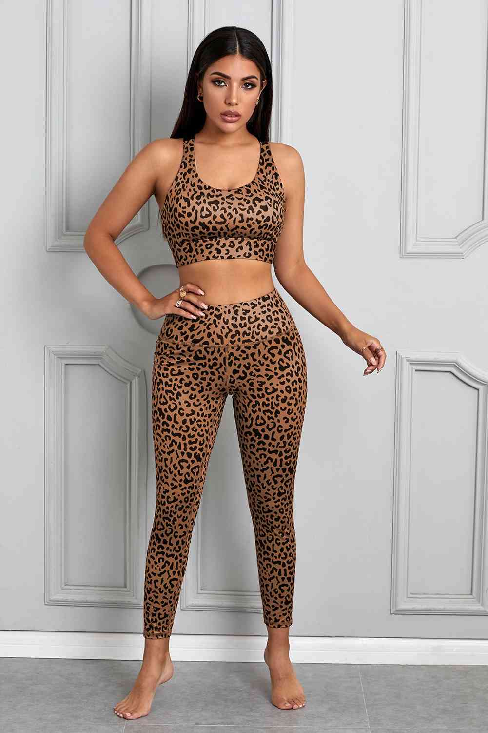 Printed Sports Bra and Leggings Set