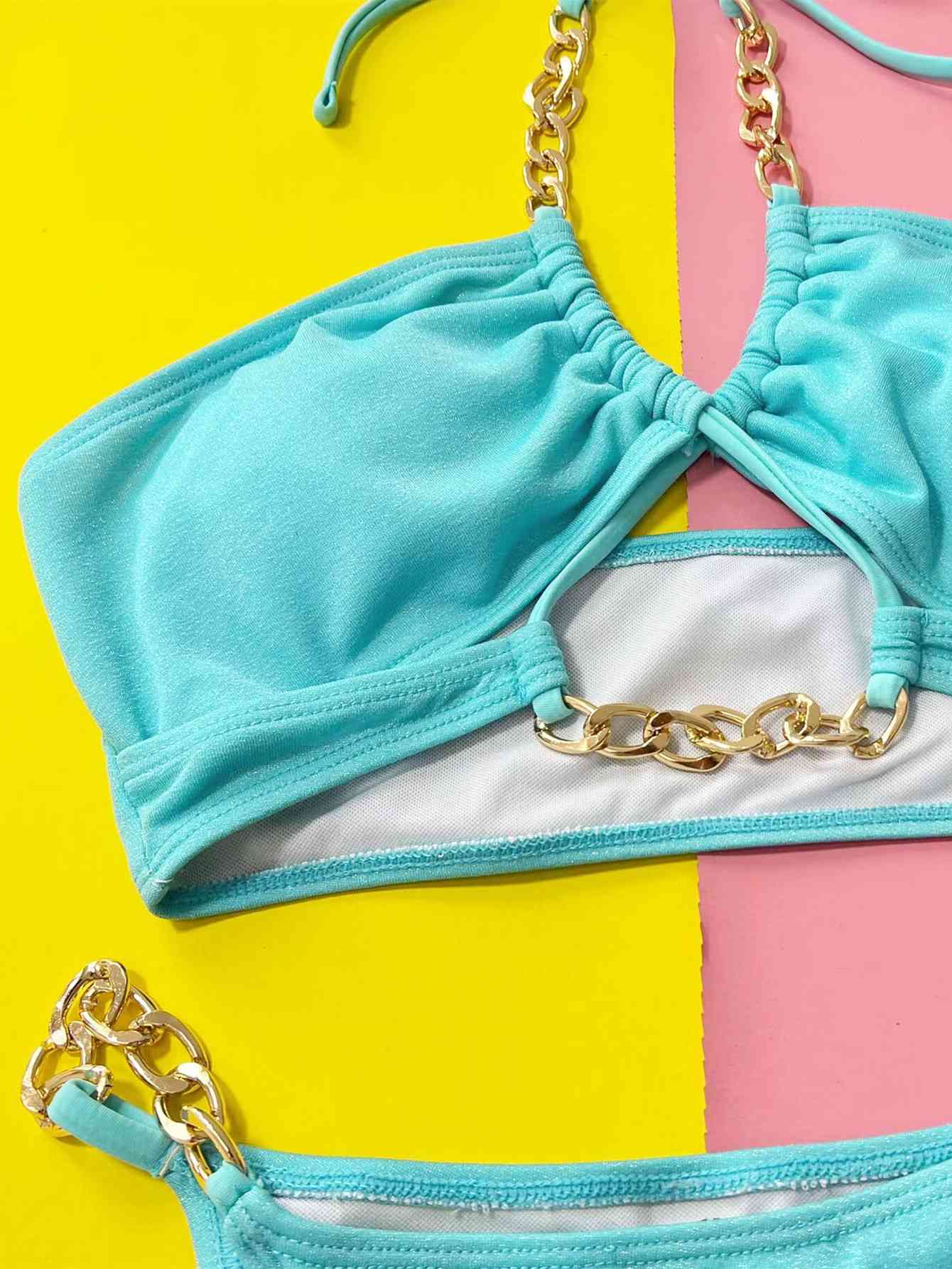 Halter Neck Chain Detail Two-Piece Bikini Set