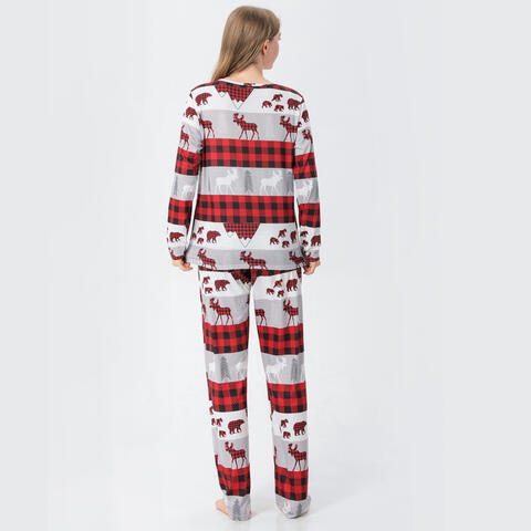 Women Reindeer & Plaid Top and Pants Set